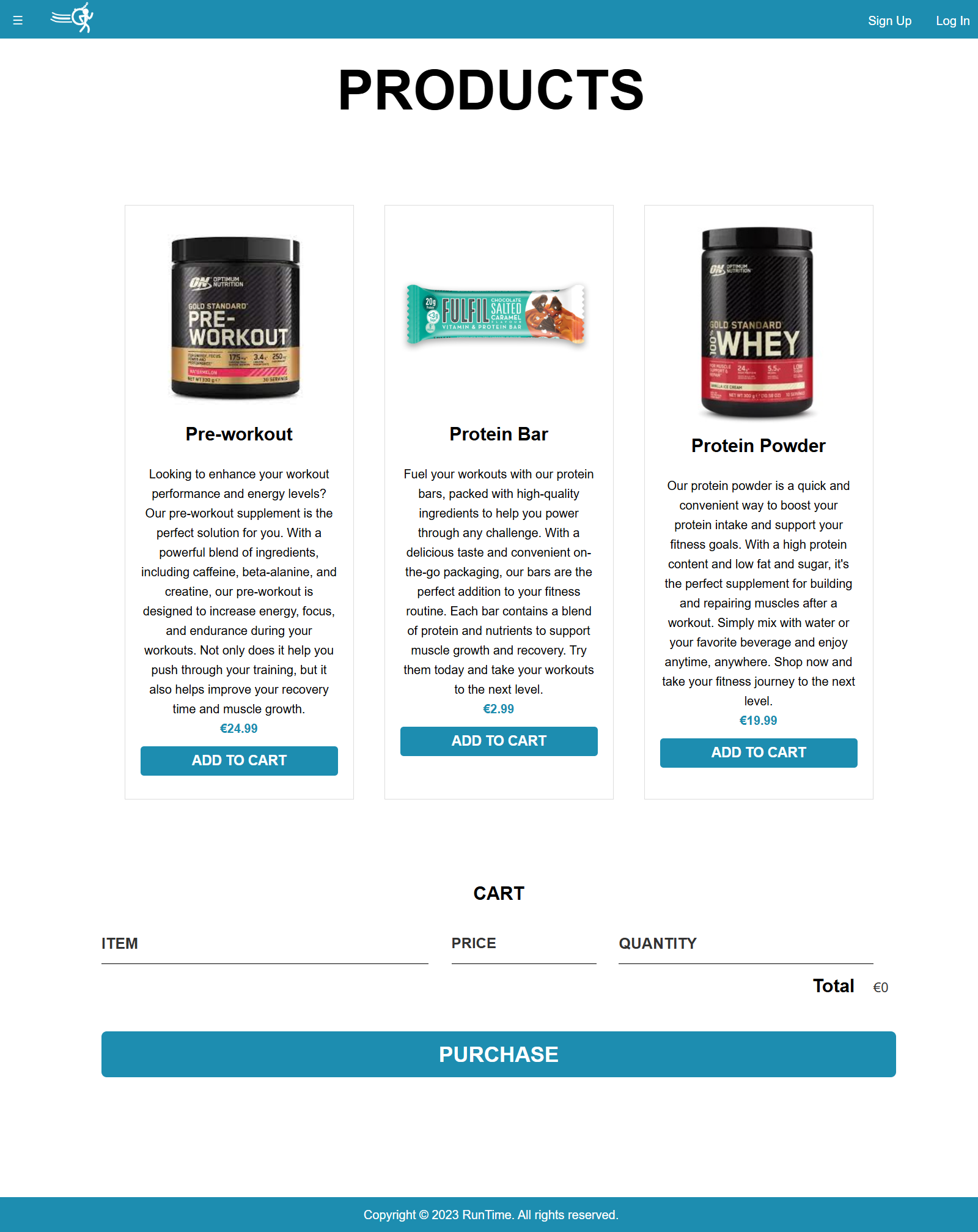 screenshot of the fitness webshop